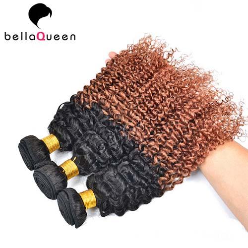 Two Tones Ombre Remy Hair Extensions ,  Curly Human Hair Weaving For Black Women